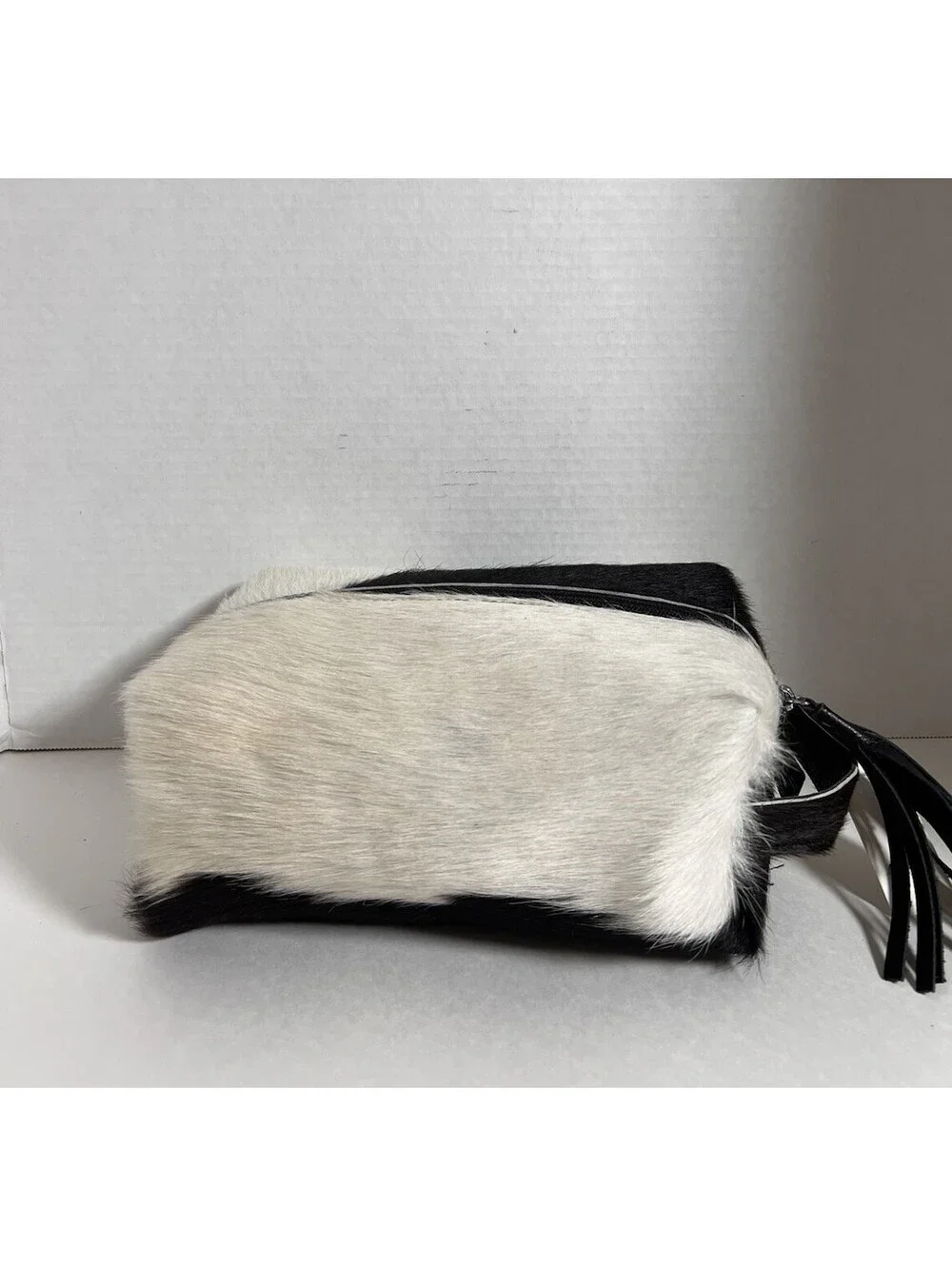 BAALAY Genuine Cowhide Hair-On-Hide Travel Bag/Cosmetic Case 9” W Black